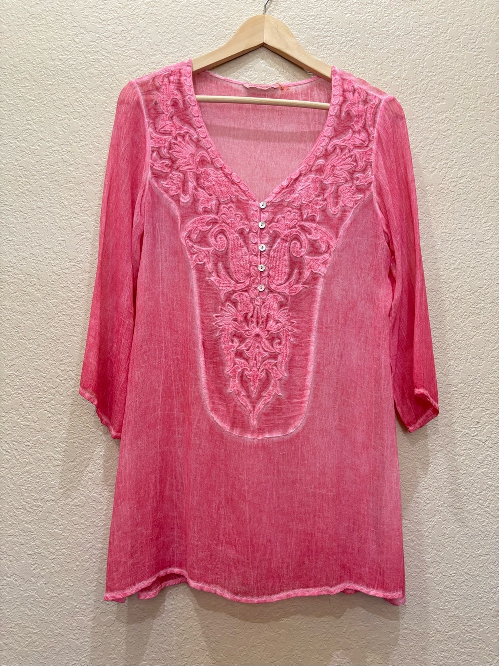 Soft Surroundings Semi-Sheer Embroidered Tunic Top Boho Peasant Lightweight Sm
